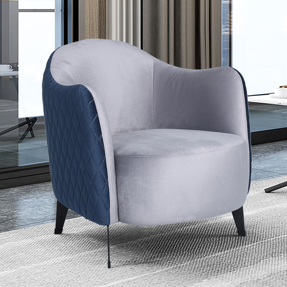 

32" Blue & Gray Accent Chair Solid Wood Armchair with Metal Legs
