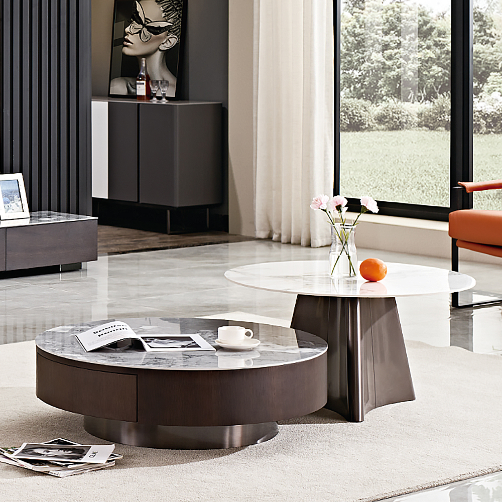 

Modern Stone Top Coffee Table Set with 2 Drawers Set of 2 End Table Included