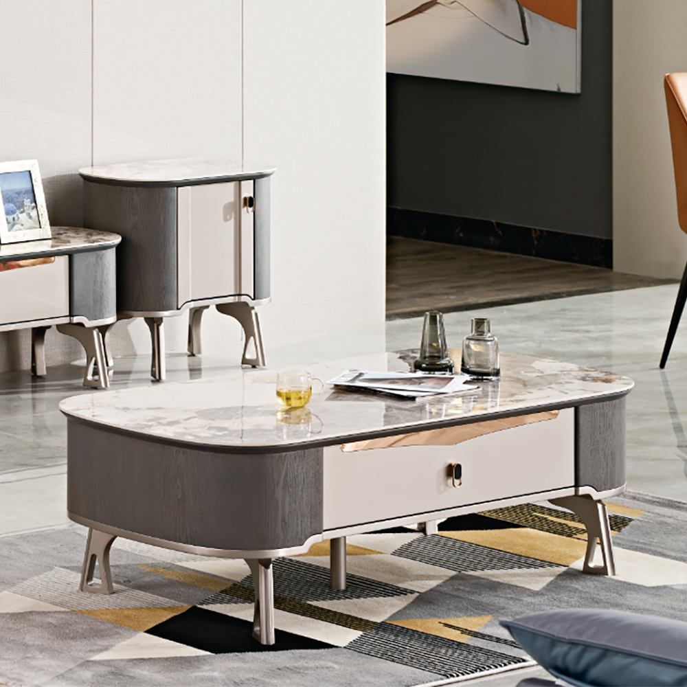 

Gray Modern Rectangle Coffee Table with Storage 1 Drawer