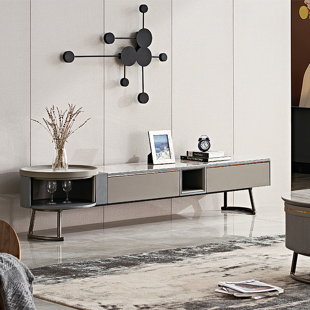 

79" Modern TV Stand & Side Cabinet with Storage in Gray & Black