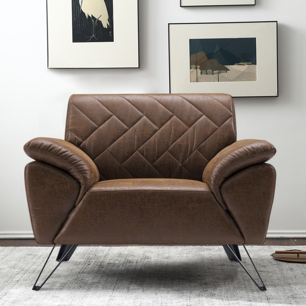 

Modern Brown Accent Chair Leath-aire Armchair with Pillow Top Arms & Metal Legs