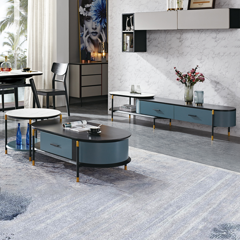 

3 Pieces Contemporary TV Stand & Coffee Table Set with 3 Drawers