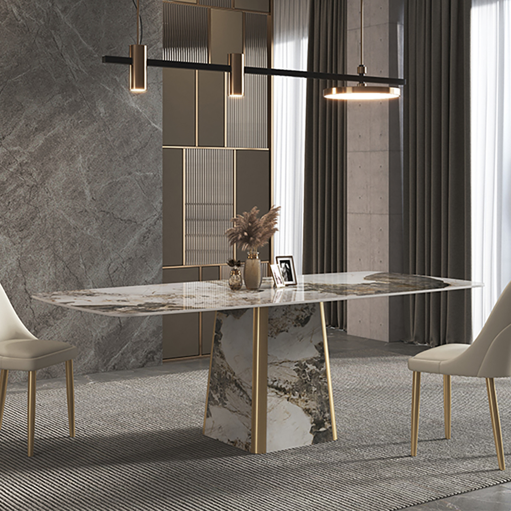 

71" Rectangle Contemporary Gold Stone Dining Table for 6-8 Seaters