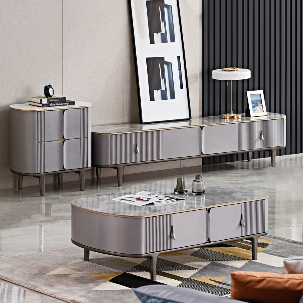 

Modern Gray TV Stand & Coffee Table Set for 85 Inch TV with Side Cabinet & Drawers