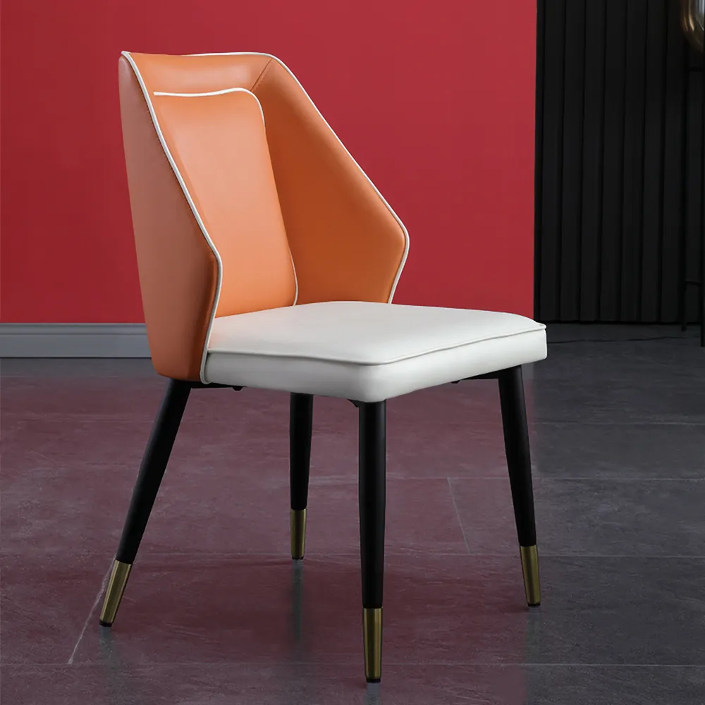 Orange Upholstered Dining Chair Set of 2 PU Leather Chair