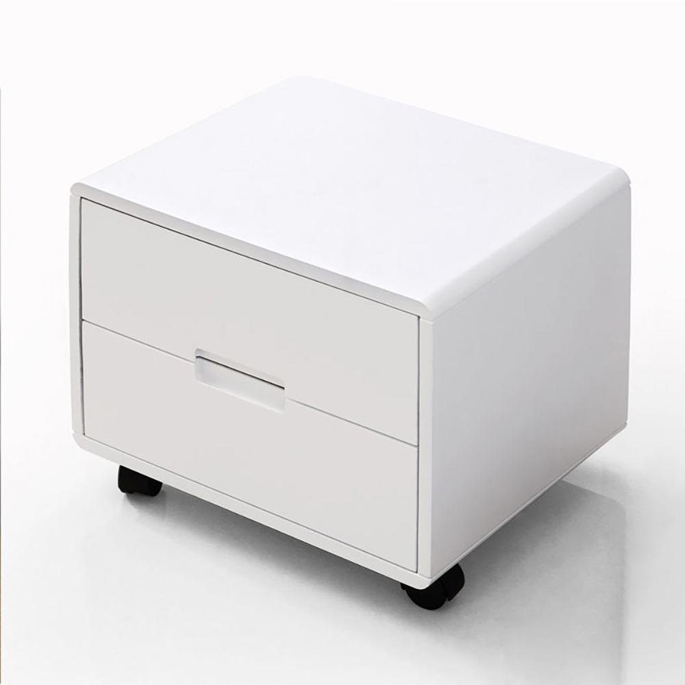 Modern White Nightstand with 2 Drawers with Wheels