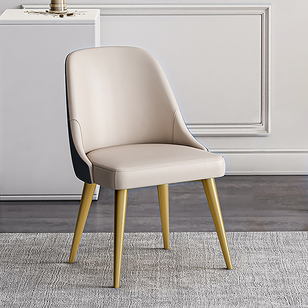 

PU Leather Upholstered Dining Room Chair Table Chair Gold Leg, Off-white