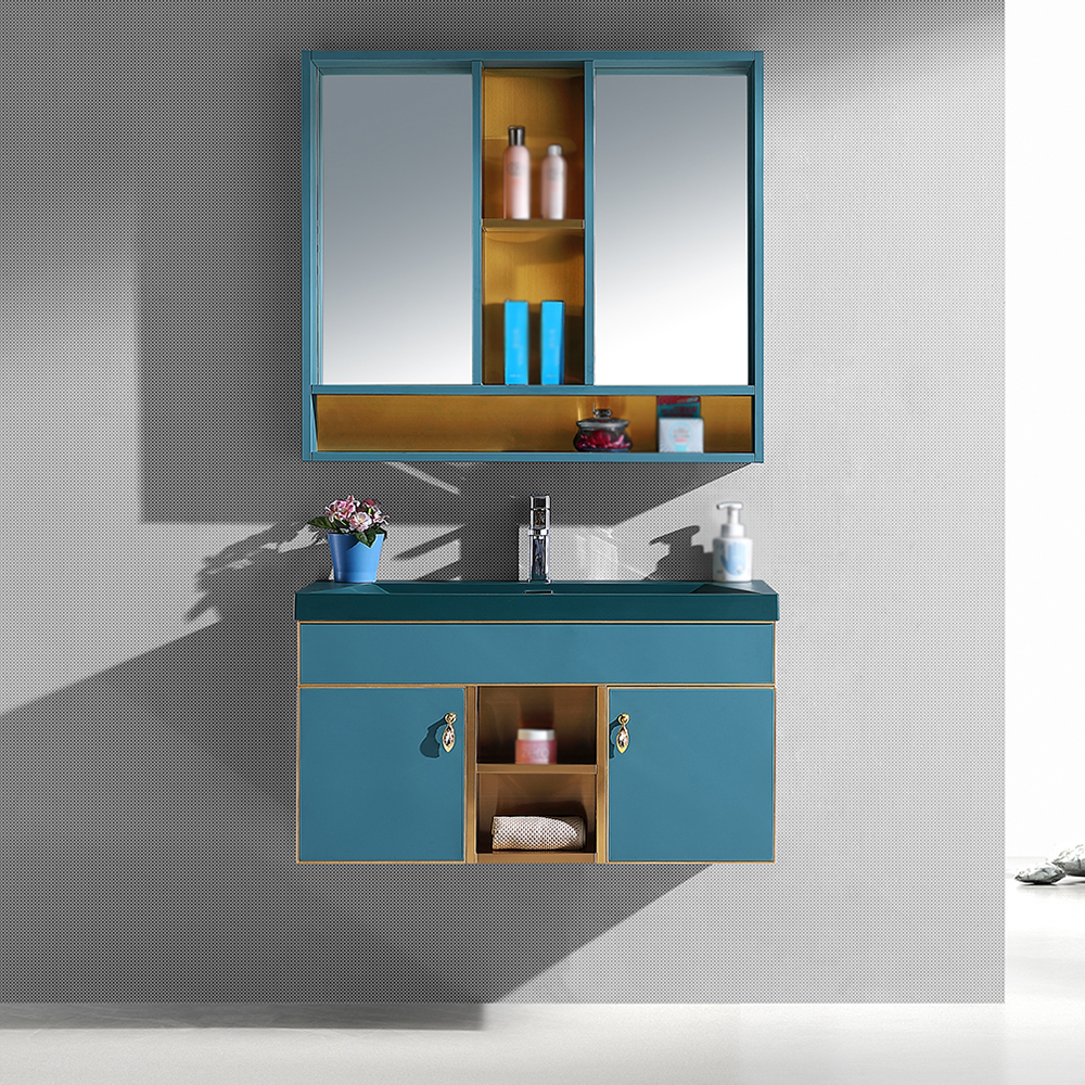 

35" Green Floating Bathroom Vanity Set with Medicine Cabinet & Quartz Sink