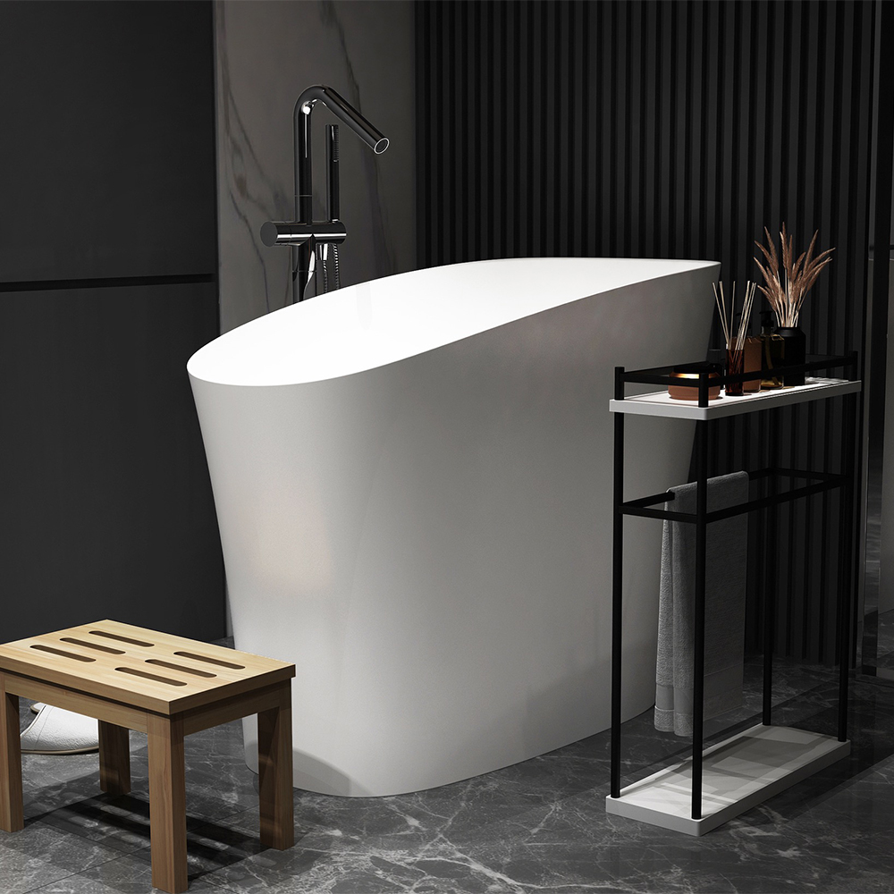 Image of 47" Modern Oblique Deep Freestanding Matte White Stone Resin Japanese Soaking Bathtub