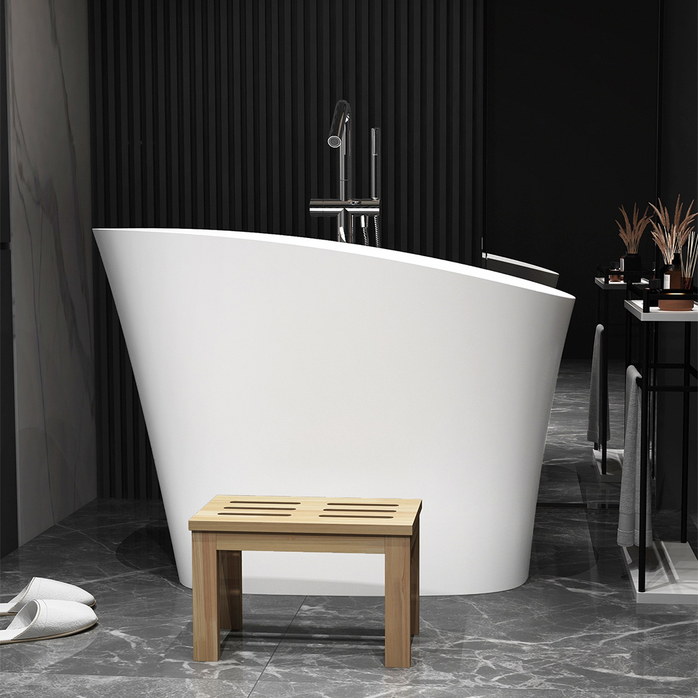 1200mm Modern Oblique Deep Freestanding Matte White Stone Resin Japanese Soaking Bath