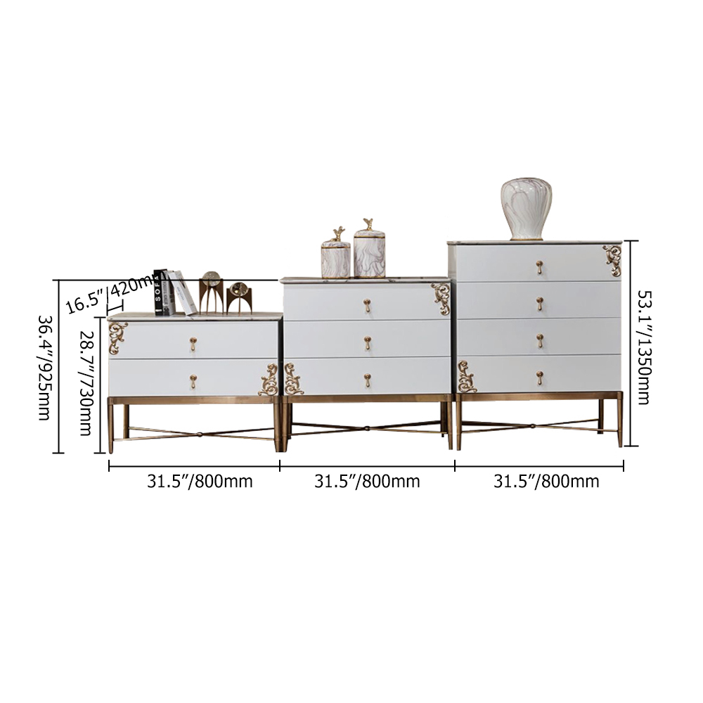 

Retro 2-Drawer Chest Accent Cabinet with Stainless Steel Frame in Brushed Gold