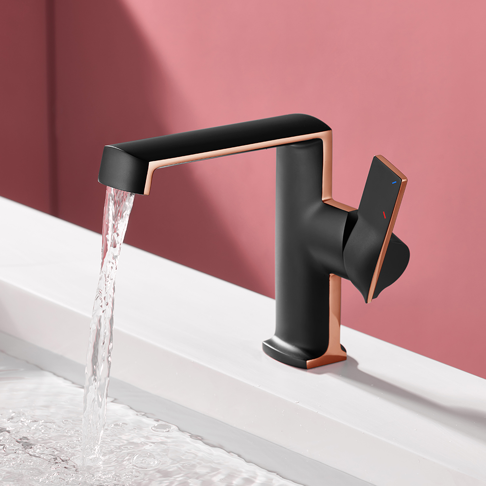 

Single Hole Bathroom Sink Faucet Solid Brass Single Handle in Black & Rose Gold