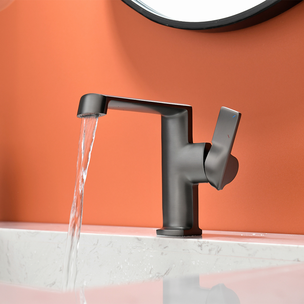 Monobloc Bathroom Basin Tap Solid Brass Single Lever Handle in Gunmetal
