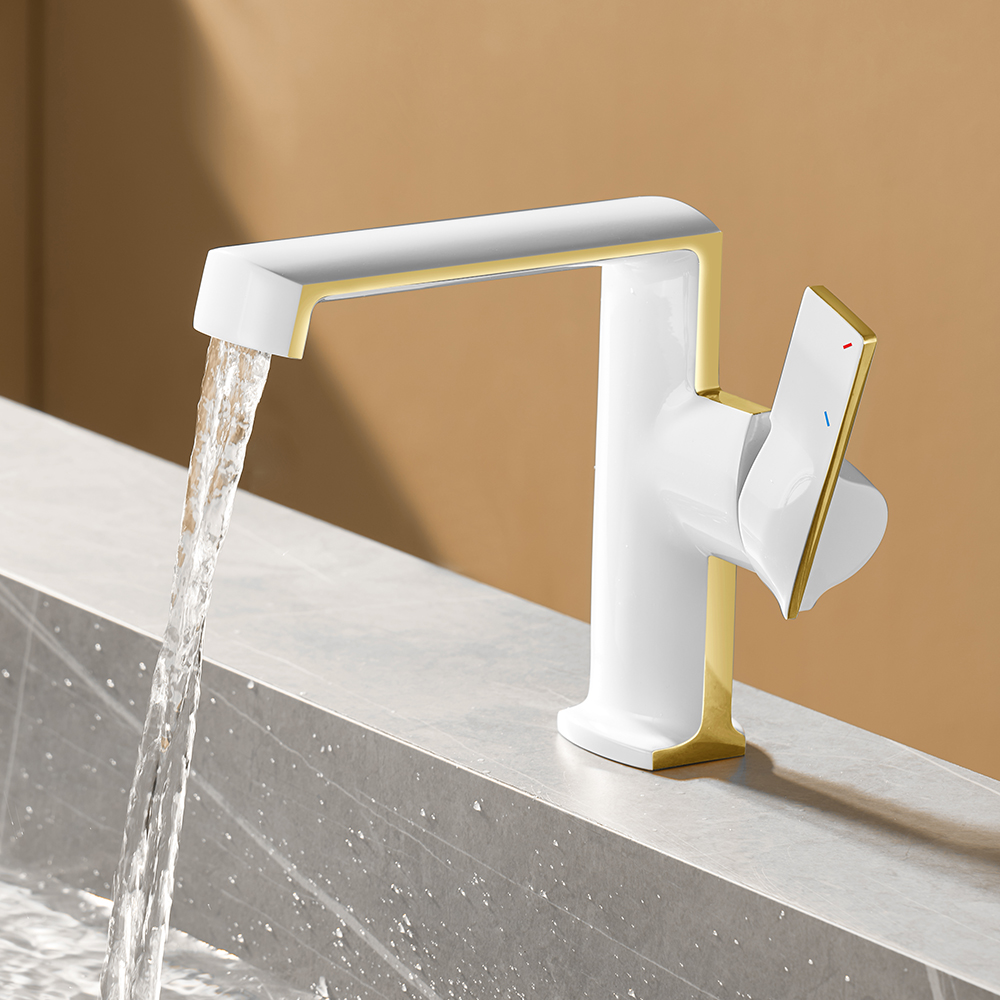 

Single Hole Bathroom Sink Faucet Solid Brass Single Handle in White & Gold