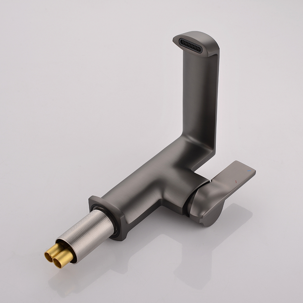 Monobloc Bathroom Basin Tap Solid Brass Single Lever Handle in Gunmetal