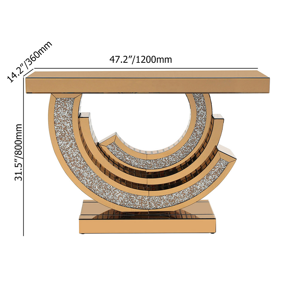 Contemporary Gold Console Table with Unique Tiered Base and Glitter Accents for Entryway