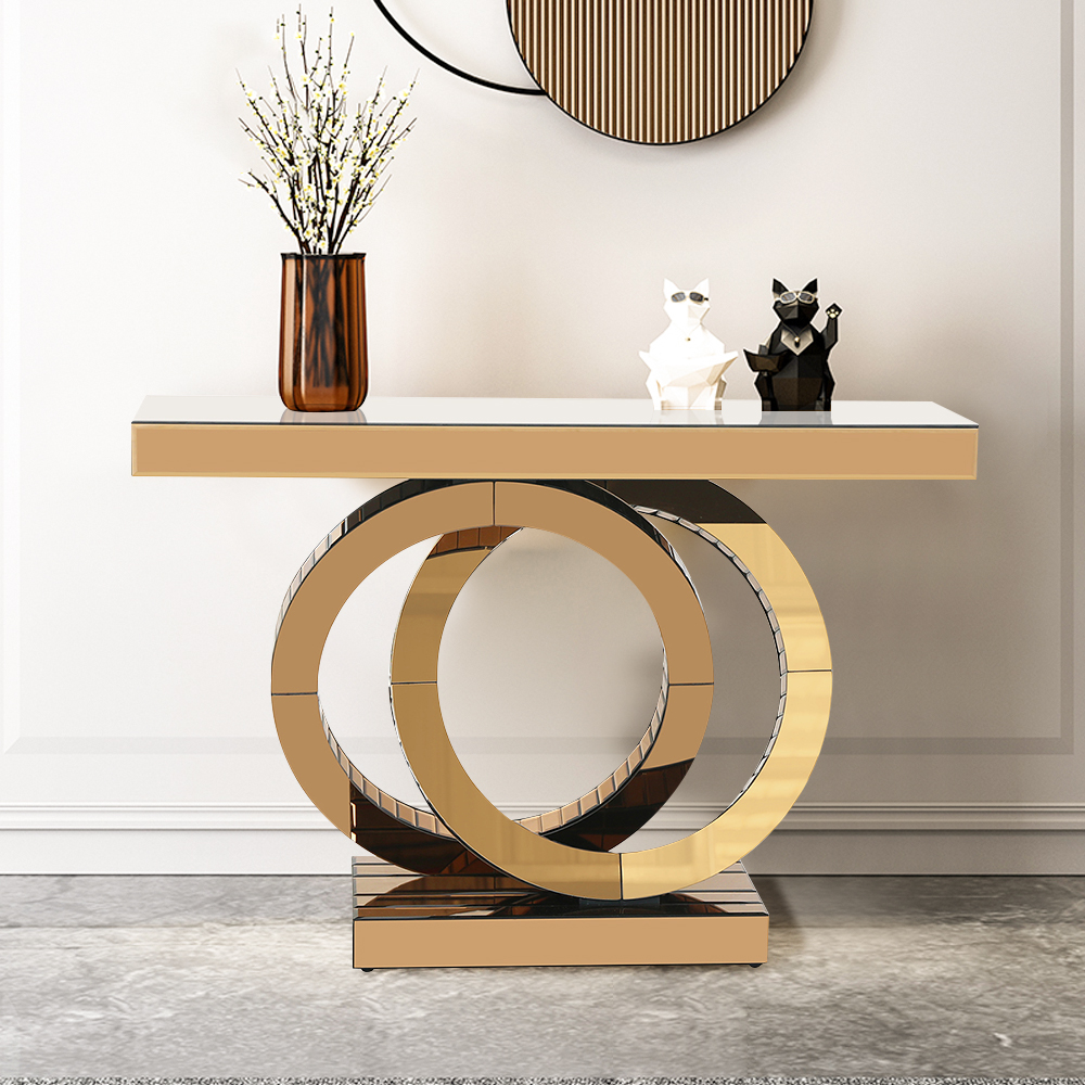 Modern Gold Console Table with Interlaced Rings Base for Entryway Hallway