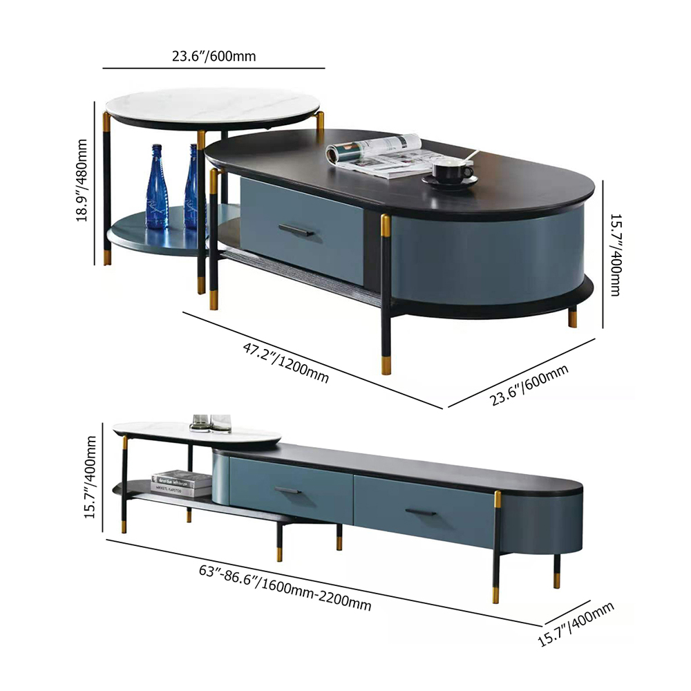 3 Pieces Contemporary TV Stand & Coffee Table Set with 3 DrawersHomary