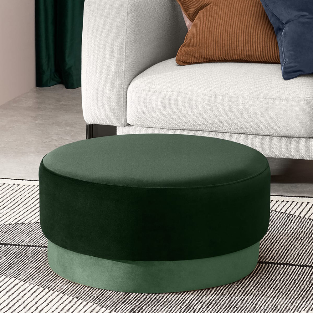 

25.6" Modern Round Green Ottoman Velvet Upholstered