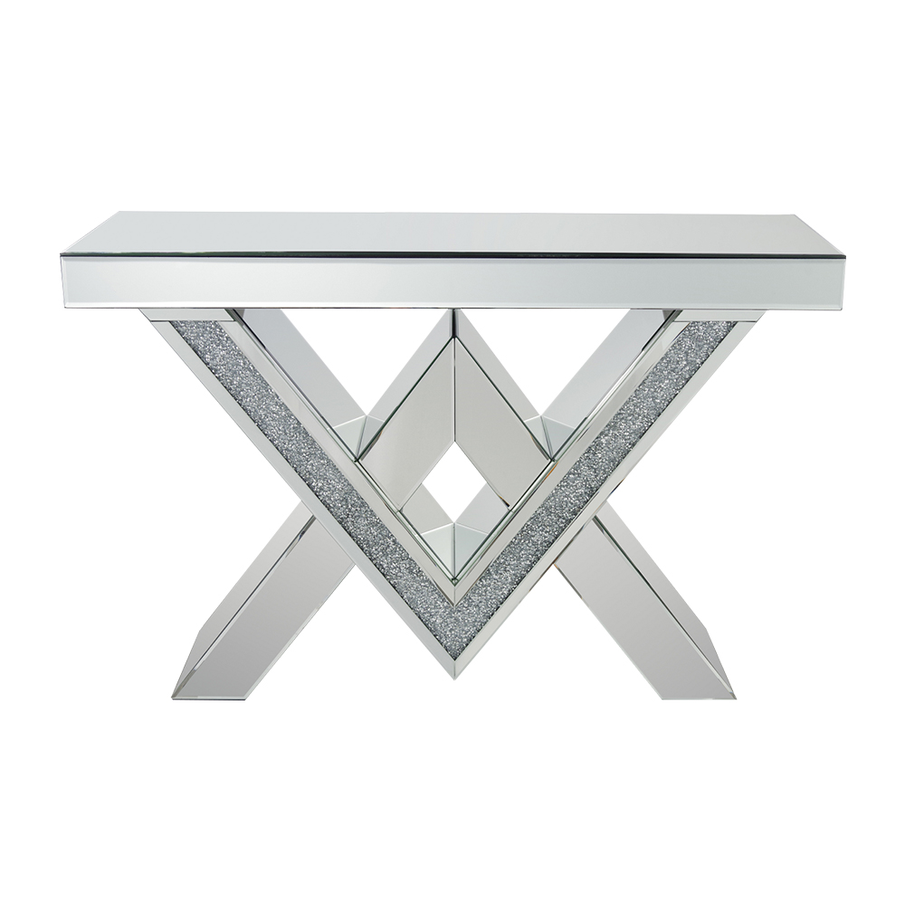 Contemporary Rectangle Mirrored Console Table with Glittering Interlaced Base