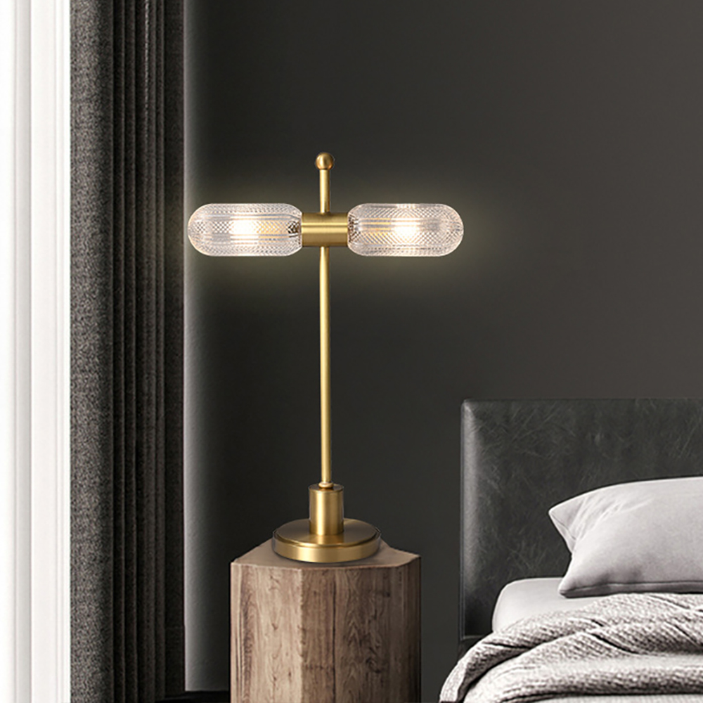 

Modern 2-Light Glass Table Lamp in Brass