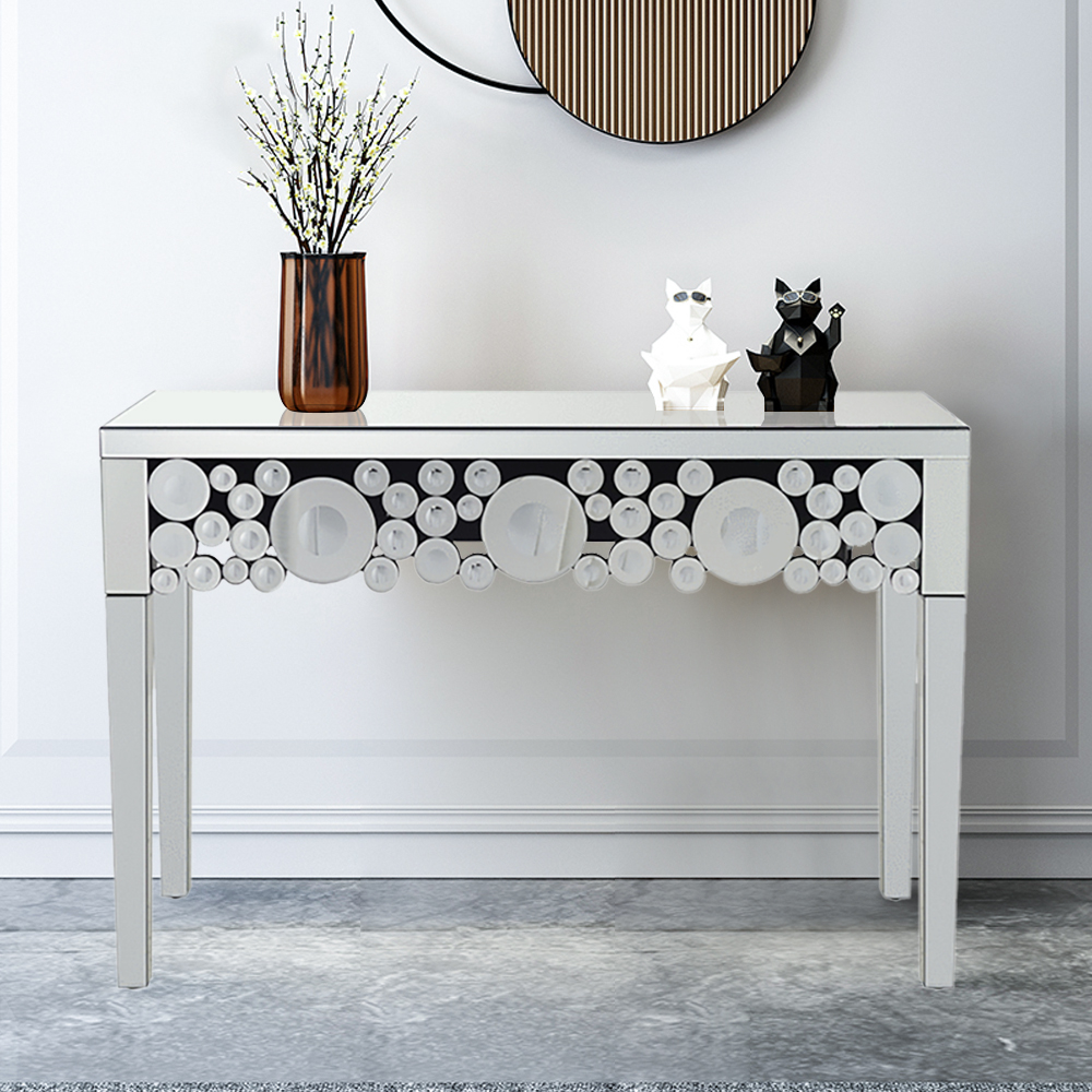 

Modern Silver Glass Top Console Table Entryway Table for Living Room Hallway