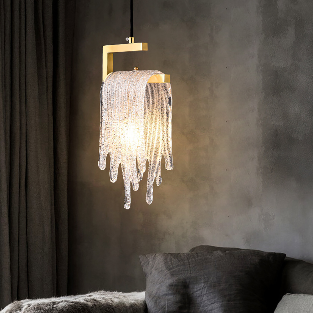 Modern Glass Waterfall Pendant Light 1-Light in Gold with Adjustable Cable