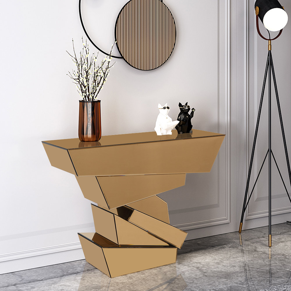 Gold Tiered Console Table Unique Sofa Table for Entryway and Hallway