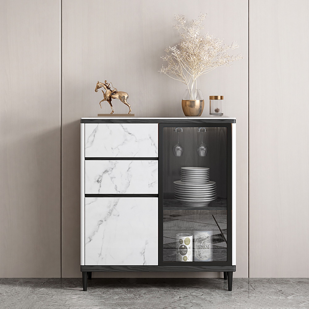 

35" Contemporary Black & White Sideboard with Tempered Glass Doors