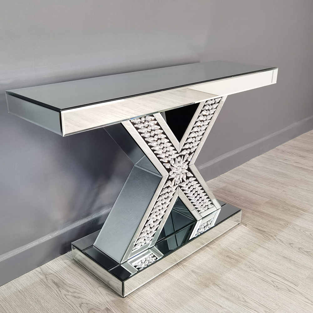 Modern Silver Glass Console Table Entryway Table With X-shaped Pedestal