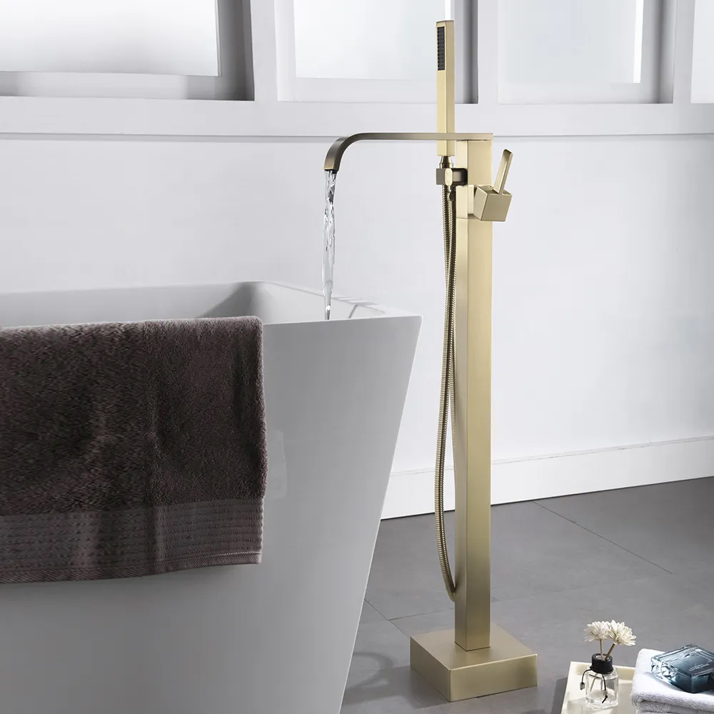 Floor Mounted Tub Filler Single Handle Freestanding Bathtub Faucet with Handheld Shower