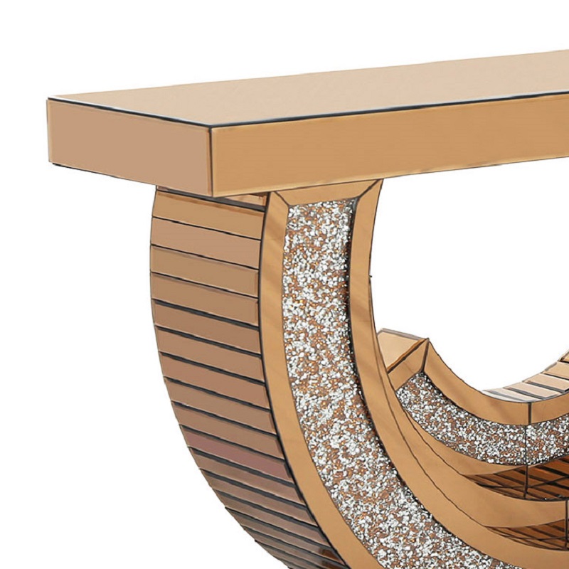 Contemporary Gold Console Table with Unique Tiered Base and Glitter Accents for Entryway