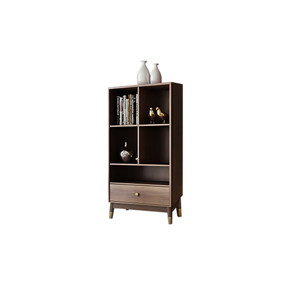 Contemporary Walnut Bookshelf Bookcase with Metal Frame and Drawer