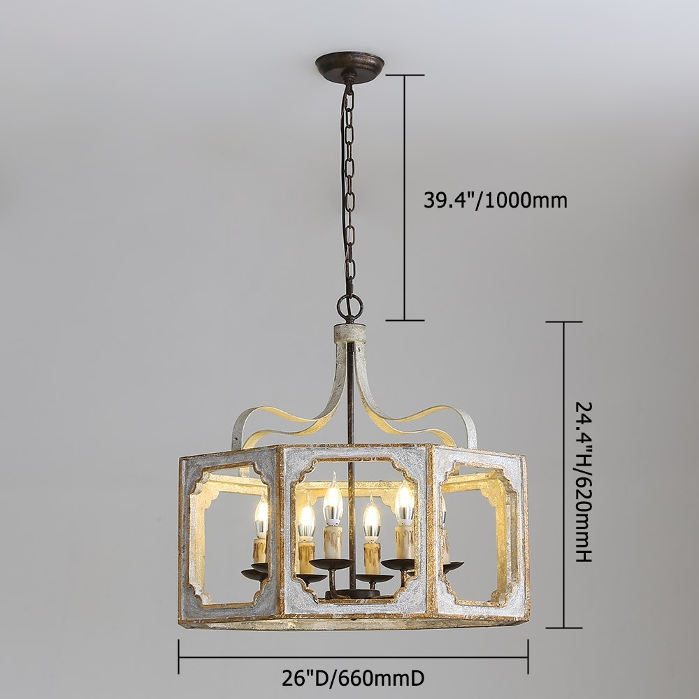 Lightelk French 8-Light Lantern Chandelier Metal and Wood in Antique Gray & Gold
