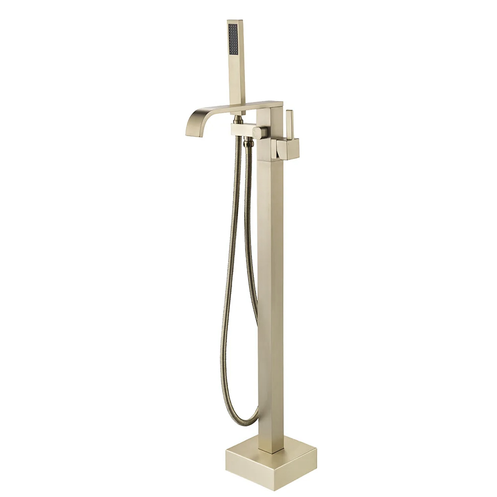 Floor Mounted Tub Filler Single Handle Freestanding Bathtub Faucet with Handheld Shower