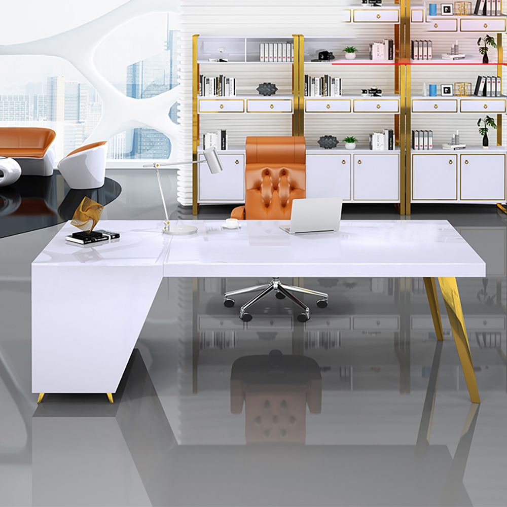 

Minimalist Modern White Office Desk of Rectangle with 3 Drawers Right Hand
