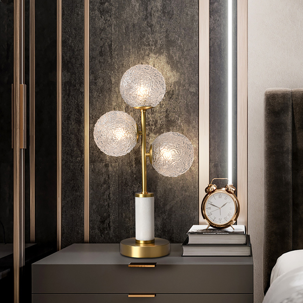 

White & Brass Glass Globe Tree 3-Light Modern Table Lamp