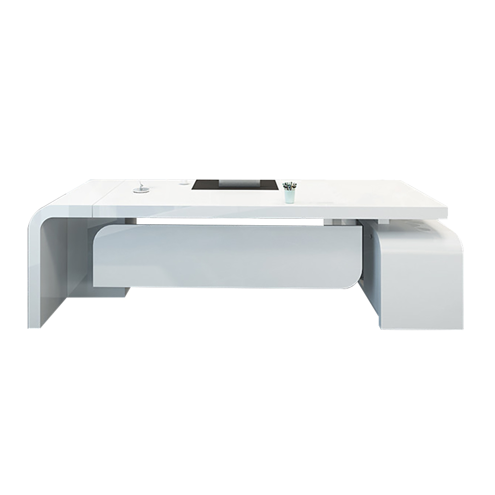 L-shaped Modern Executive Desk with Ample Storages Left Hand in White