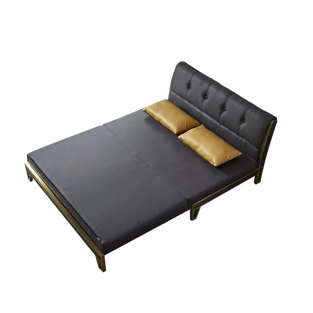 Modern Black Convertible Sofa Bed of Tufted Fabric Upholstery in Small