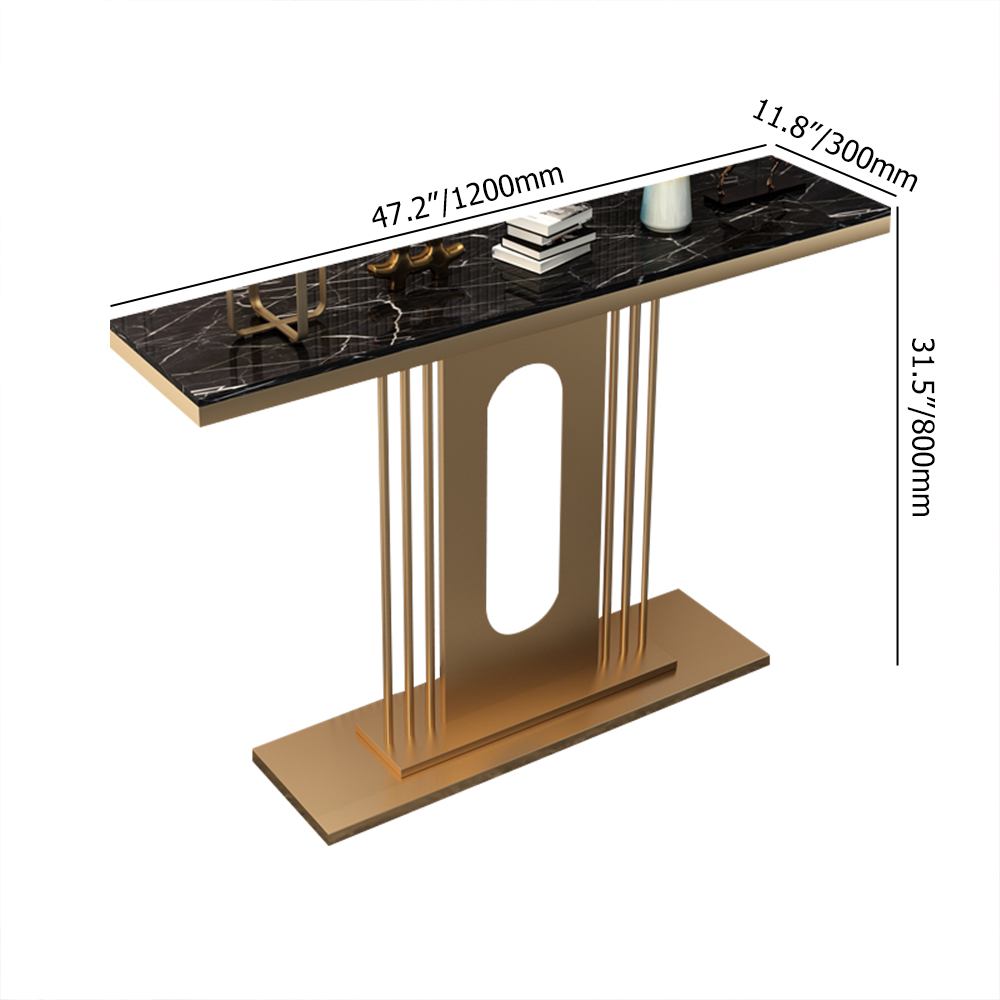 

39" Modern Narrow Console Table with Pedestal in Black & Gold for Entryway