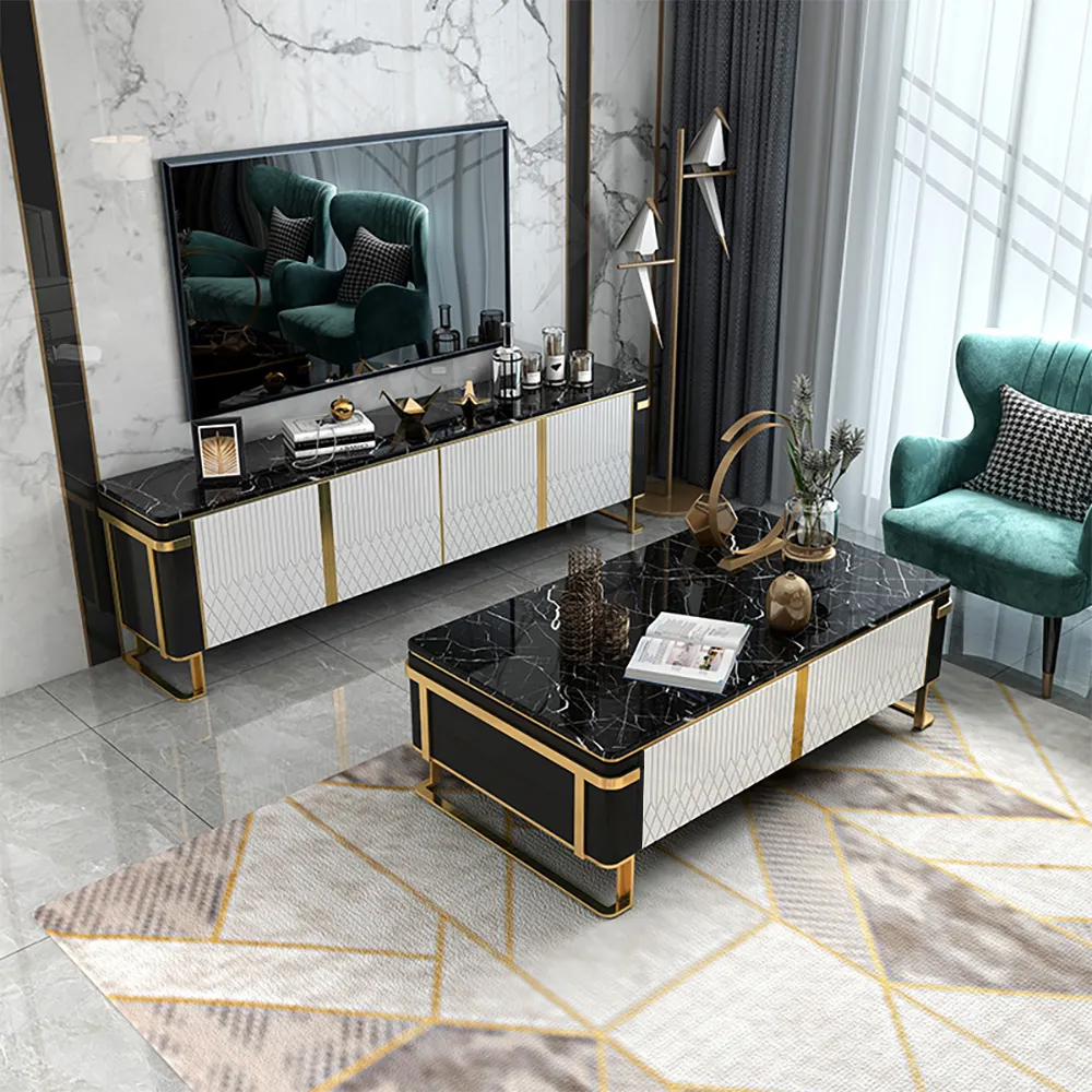 

Modern Coffee Table with Storage in MDF & Stainless Steel in White