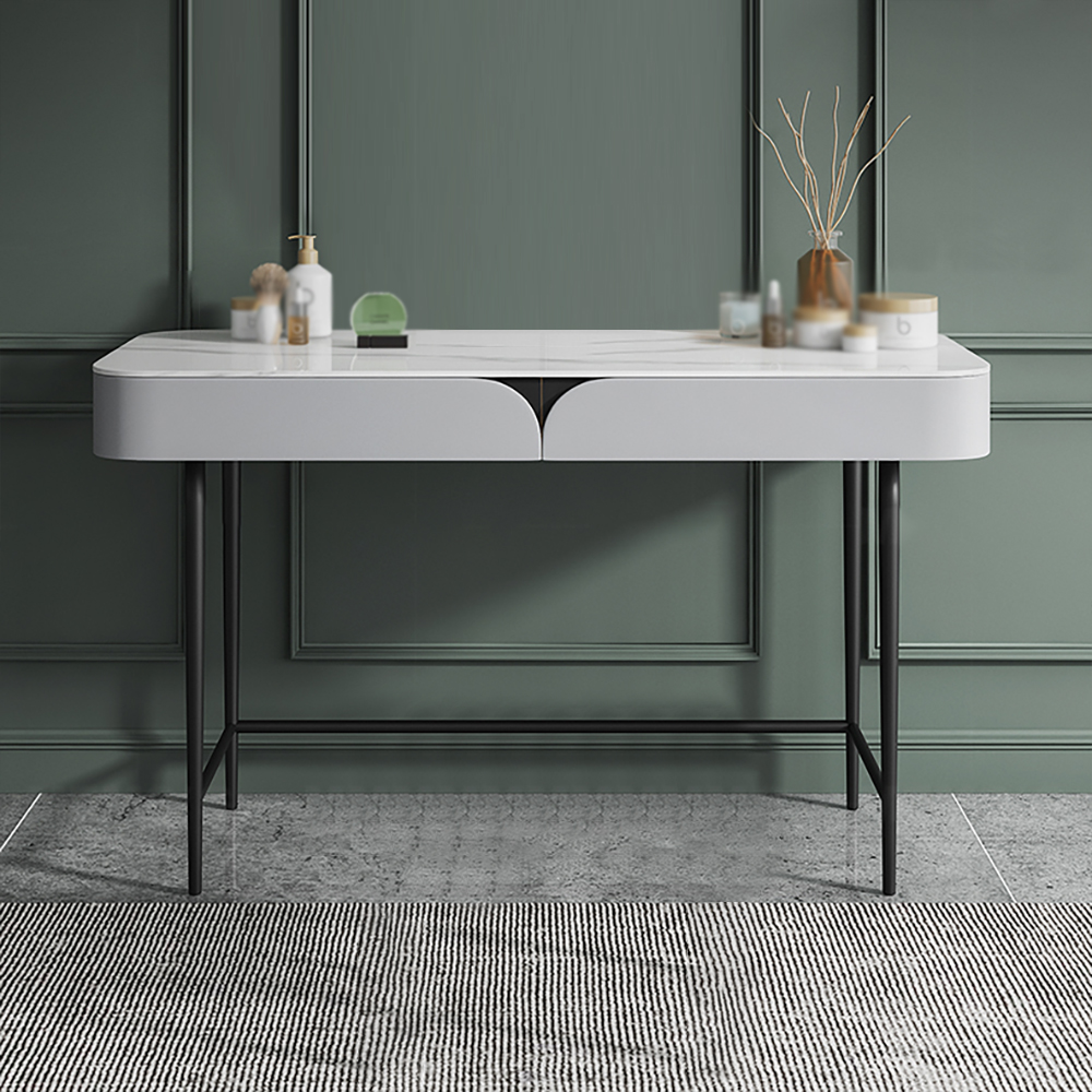 

Modern Gray Stone Top Makeup Vanity with Pinewood Drawers