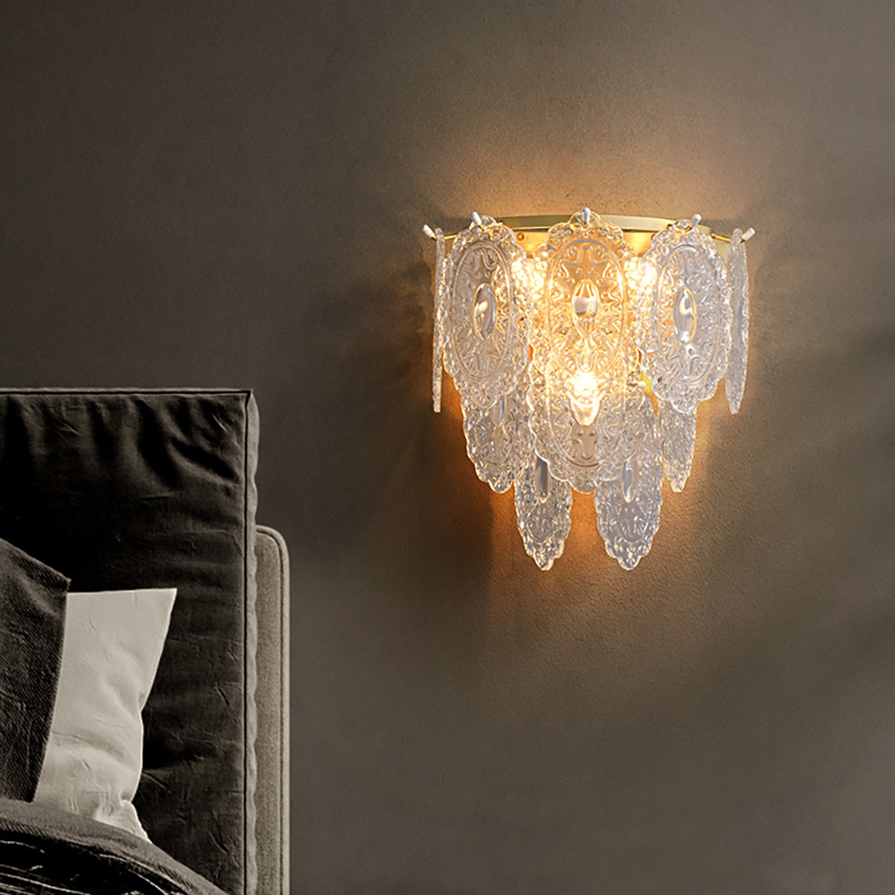 

Retro Half-Circle Tiered Glass Wall Sconce 3-Light in Brass