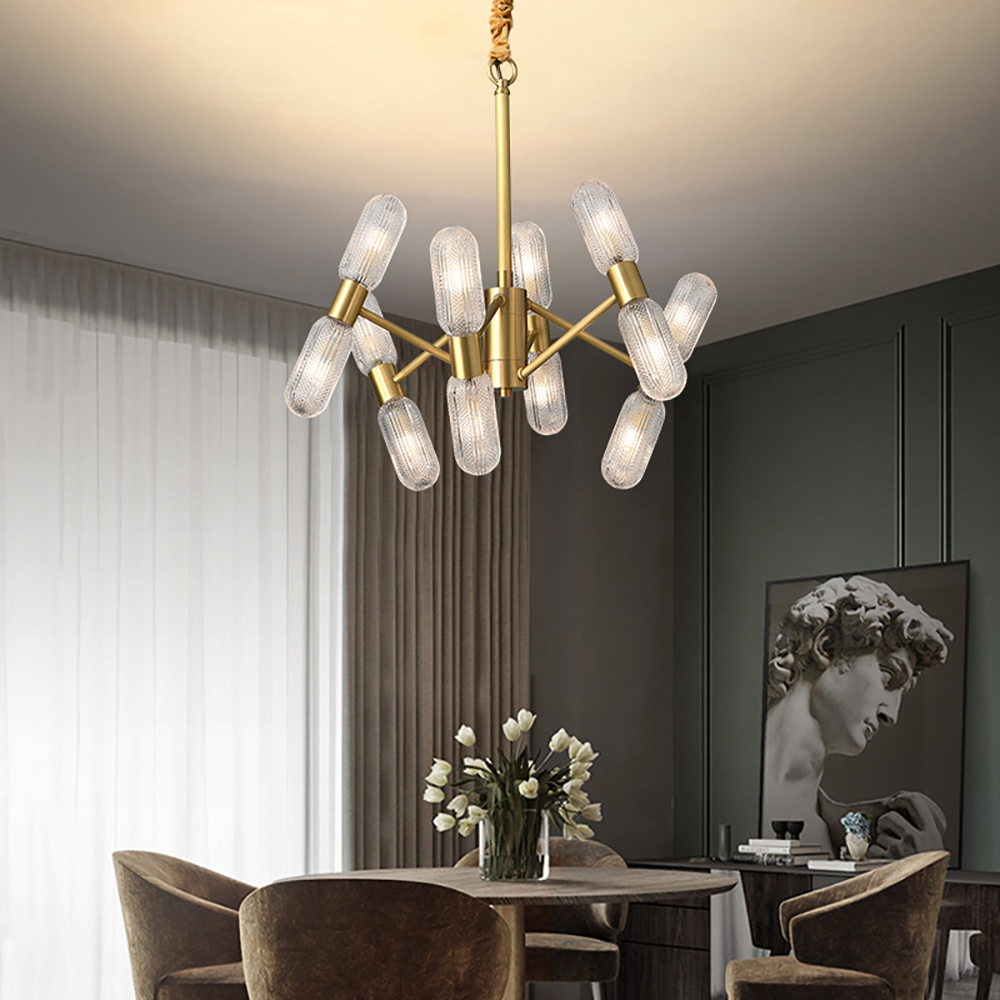 

Branching 12-Light Brass Pendant Light Postmodern Lighting Fixture in Gold