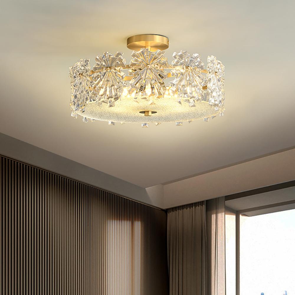 

Postmodern 4-Light Glass Drum Semi-Flush Mount Light in Brass