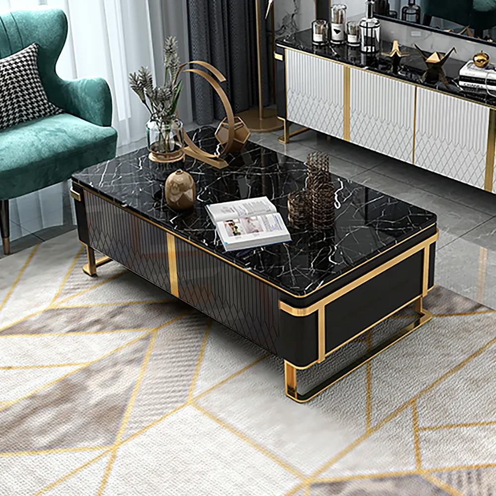 

Modern Coffee Table with Storage in MDF & Stainless Steel in Black