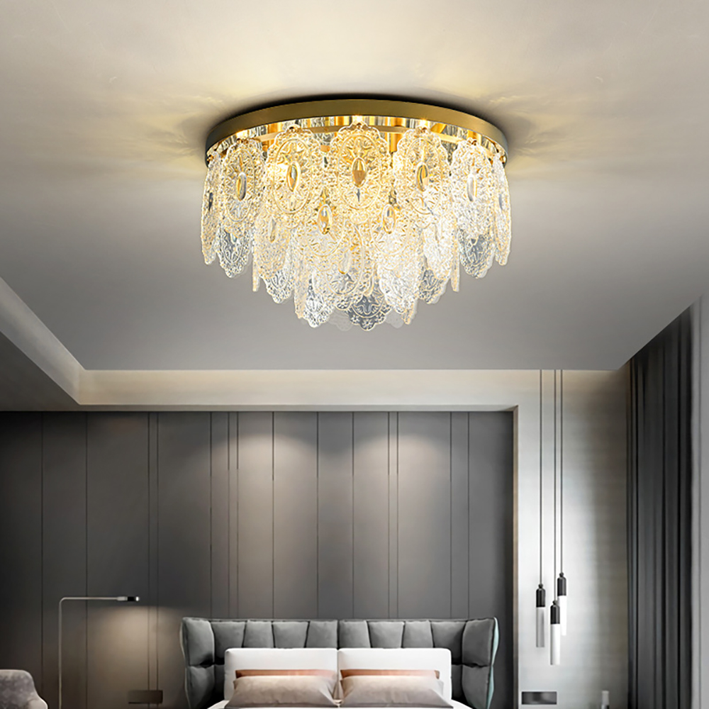 

Modern Round 13-Light Tiered Glass Flush Mount Light in Brass