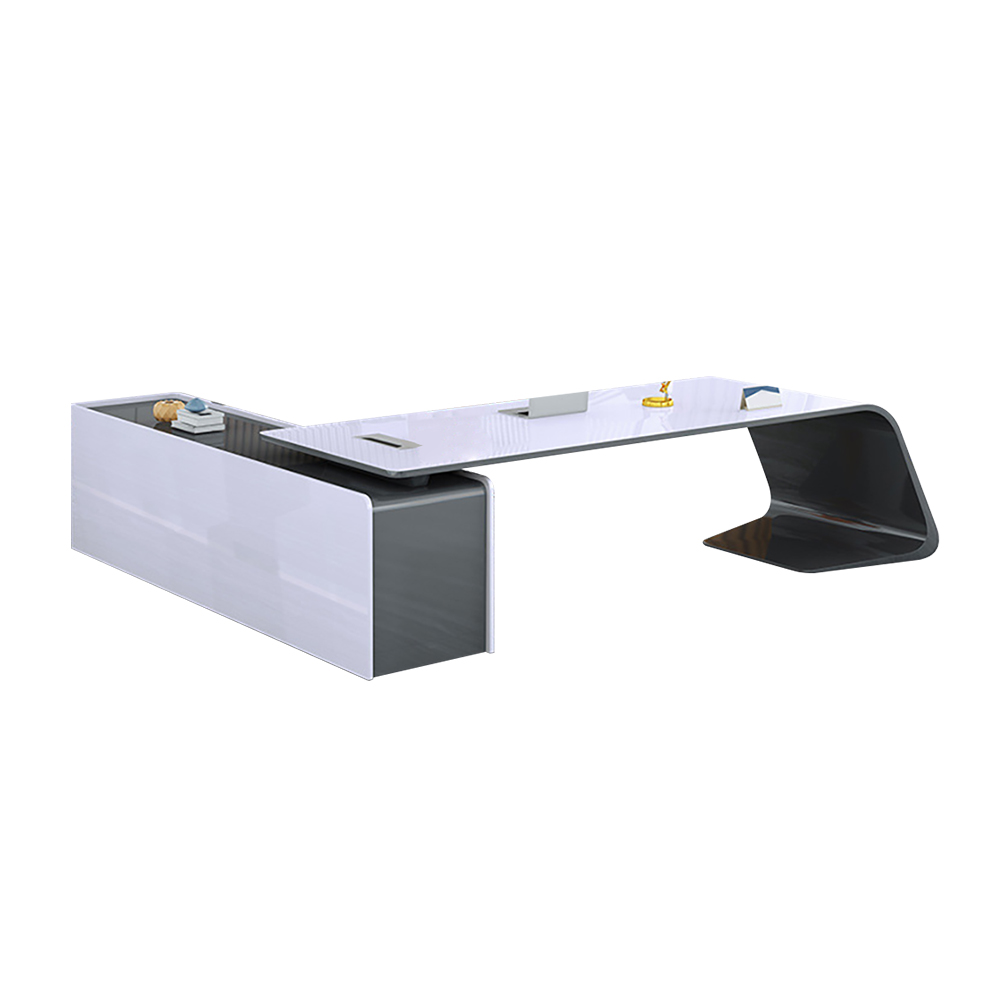 L-Shaped Right Hand Contemporary White Office Desk with Storage