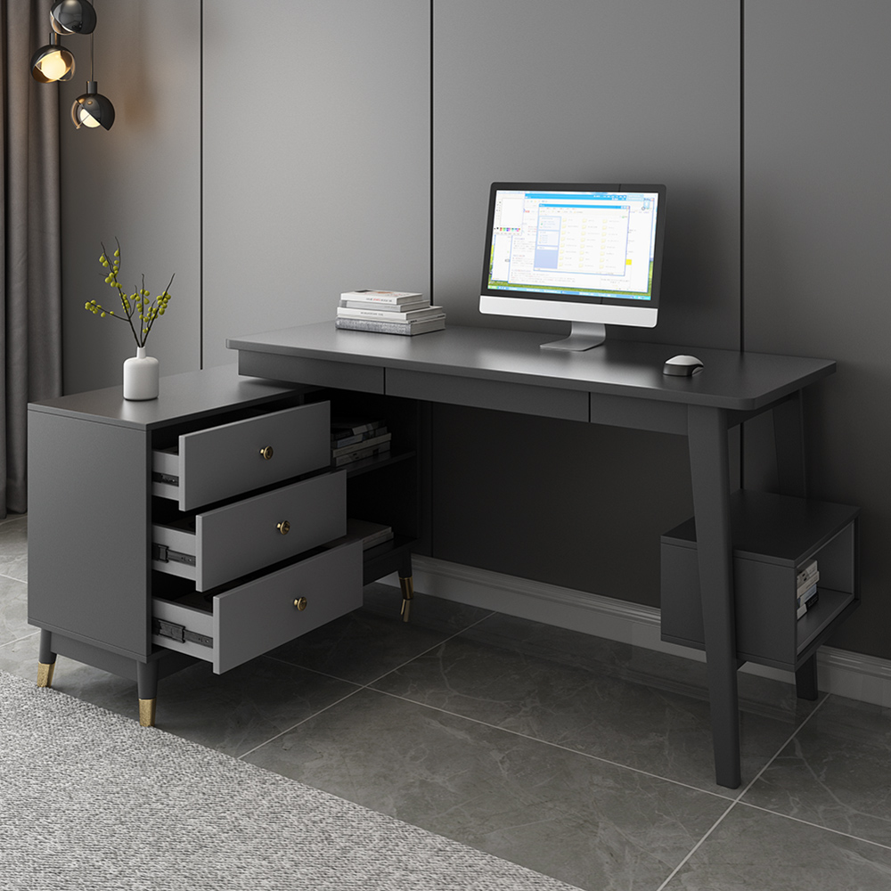 Must Have Gray Reversible L Shaped Desk Computer Desk with Drawers 