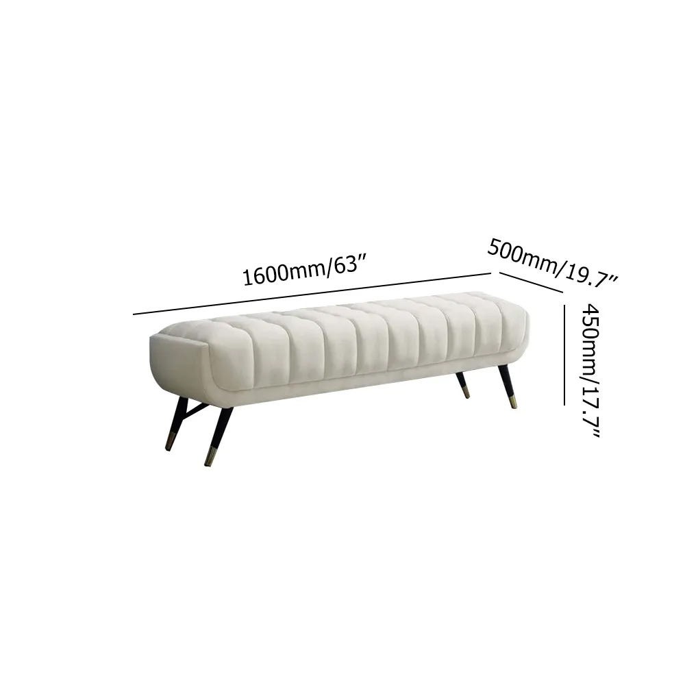 Modern White Bedroom Bench Velvet Upholstery Wooden Legs